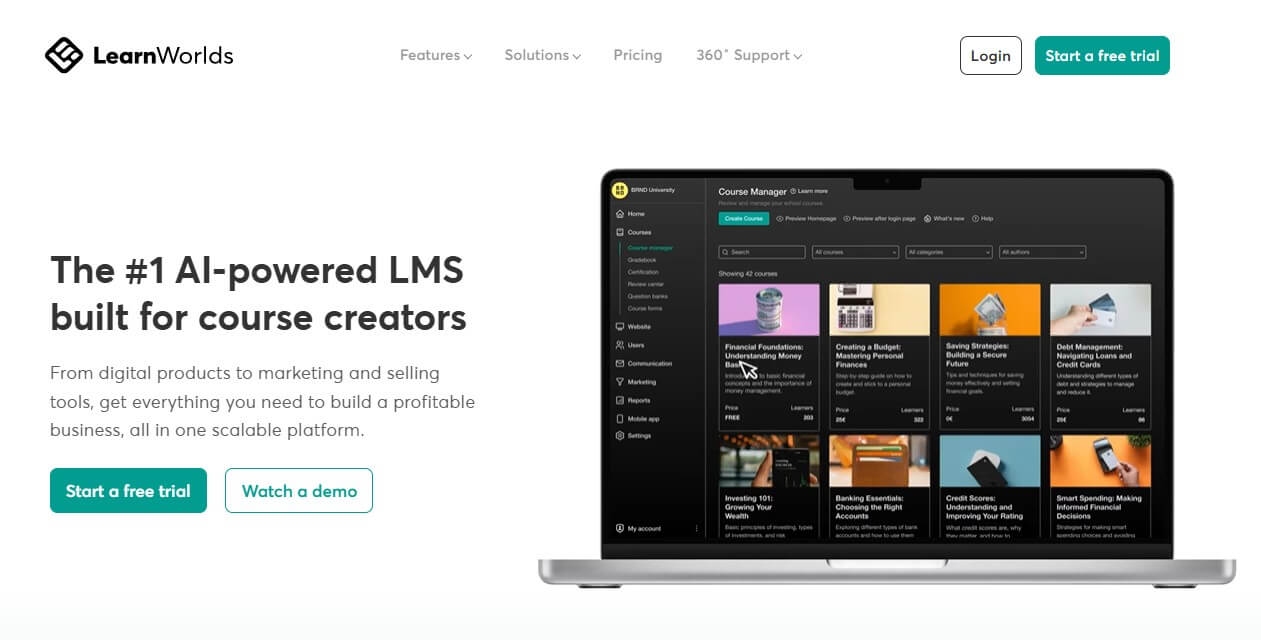 A screenshot showing the LearnWorlds platform interface.