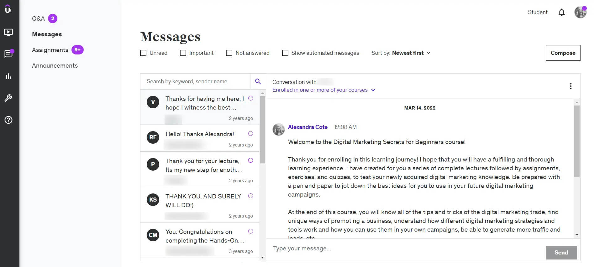 How an instructor communication works internally in Udemy. Communicating with Students.